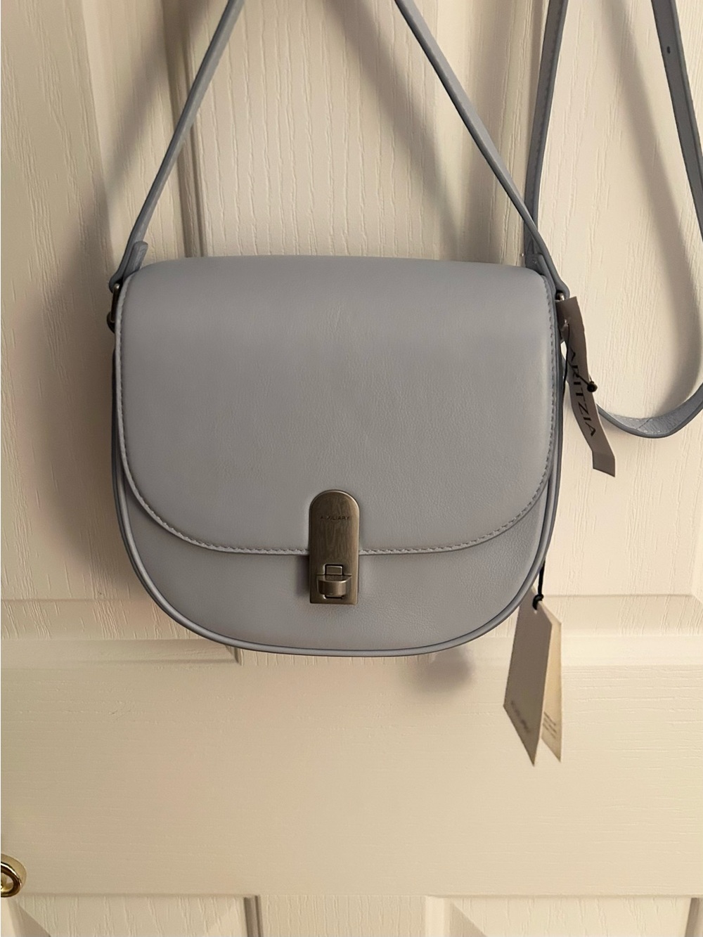 NWT ARITZIA AUXILIARY Women’s Leather Light Blue Saddle Crossbody Bag